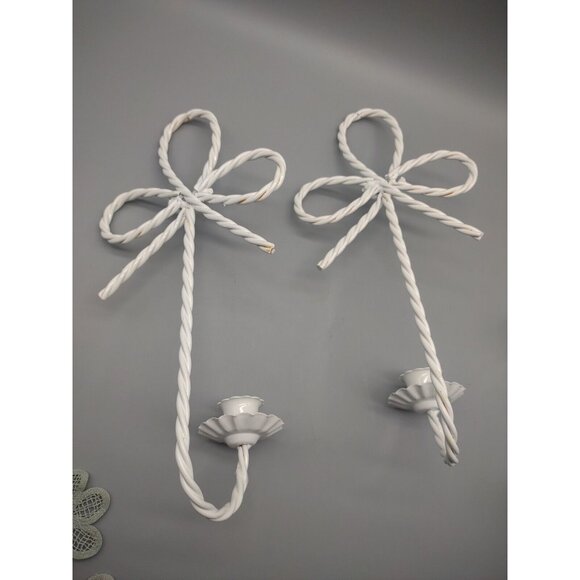 Vintage Pair 12" Twisted Rope Bow Metal Wire Wall Sconce Candle Holders, Votives - Picture 5 of 16